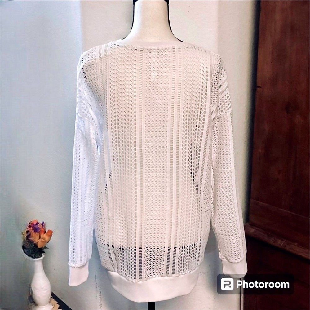 Fabletics Sophie Open Knit White Tunic Long SleeveTop Cover‎ Up Size Medium - Picture 3 of 7